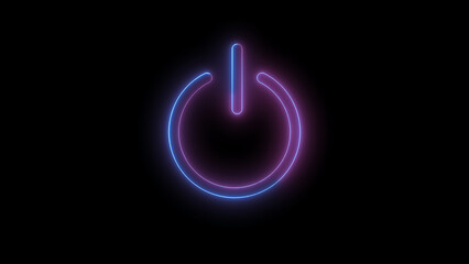 neon glowing pink blue color power button  icon or turn on turn off switch button circle isolated on a black background.