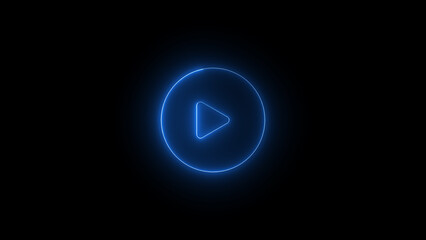 neon glowing blue colour play button icon . play button Press to play audio ,Video, Music. play button icon  with black background.