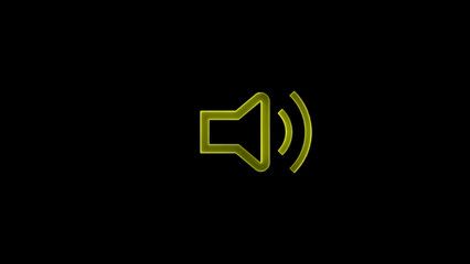 neon glowing audio music speaker icon  neon glowing sound wave effect with black background.