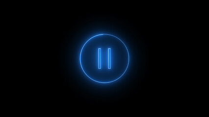 neon glowing video Pause button icon with red circle pause button in circle, video pause or play button sign icon isolated with a black background.