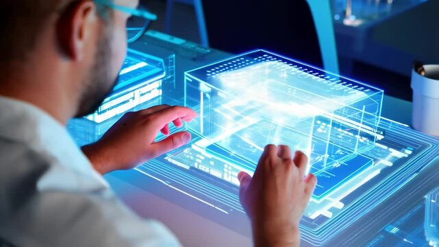 Engineer manipulates advanced 3d modeling software on screen, 3d modeling redefines design with geometry, 3d modeling optimizes workflows for next-level prototyping. Concept digital creation