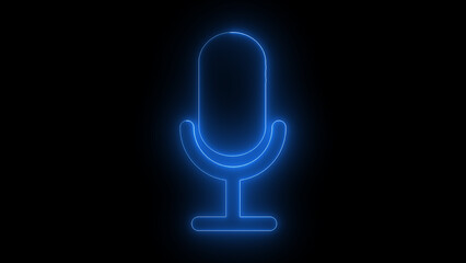 neon glowing microphone icon voice recording and podcast mic microphone button icon isolated with a black background.
