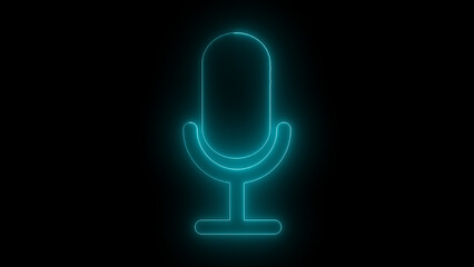 neon glowing microphone icon voice recording and podcast mic microphone button icon isolated with a black background.
