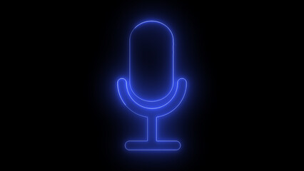 neon glowing microphone icon voice recording and podcast mic microphone button icon isolated with a black background.