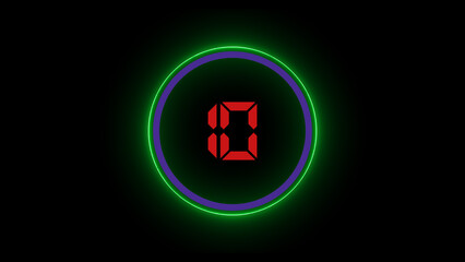 Countdown from 10 to 0 seconds icon isolated on black background.