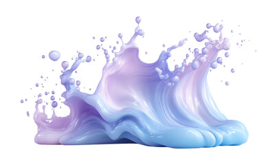 Liquid splash in pastel colors with droplets isolated on trasparent background