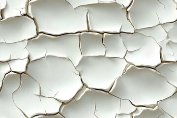 Cracked white paint surface showing abstract patterns and texture close up.