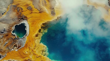 Colorful geothermal pools landscape aerial view