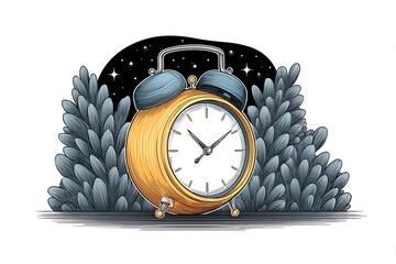 Golden Alarm Clock with Night Sky, and Peaceful Sleep.