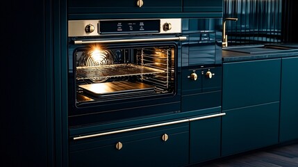 A built in oven and cooktop with a minimalist design integrated into the cabinetry.