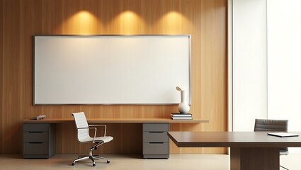 Modern minimalist office space with warm tones