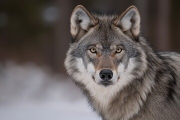 Fototapeta premium Majestic Wolf Staring Intently in Snowy Wilderness Landscape