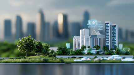 Fototapeta premium Futuristic urban development modern city 3d visualization digital environment aerial view smart cities concept