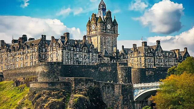 Edinburgh Castle, Scotland, Historic Fortress, Tourists Viewed from Below