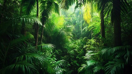 Obraz premium Top down view of dense rainforest showing biodiversity in its natural habitat