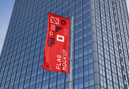 Waving Flag on Building Mockup