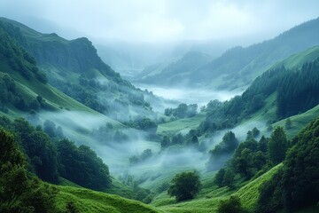 Fototapeta premium Misty mountain valley (4)