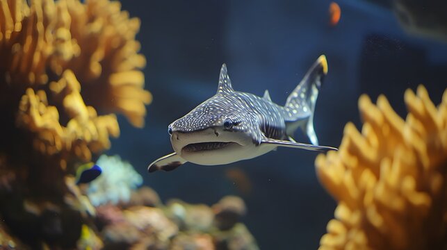 A leopard shark swimming near a coral reef