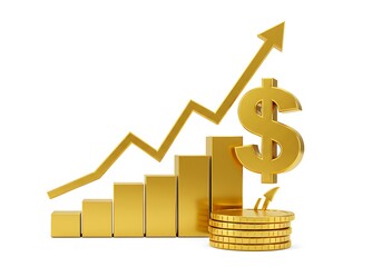 Business graph with golden coins
