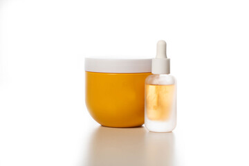 Restorative and nourishing hair mask and oil for ends. White background, isolate, close-up