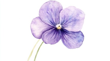 Watercolor Painting of a Delicate Purple Pansy