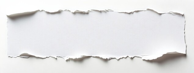 Fototapeta premium A piece of white paper with torn edges, isolated on a solid background, is a blank banner template for text or message