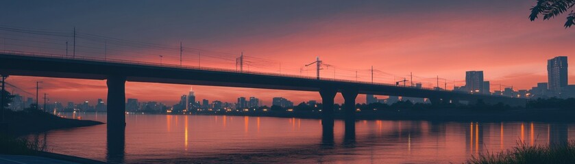 Obraz premium A picturesque scenic view of a bridge with city lights