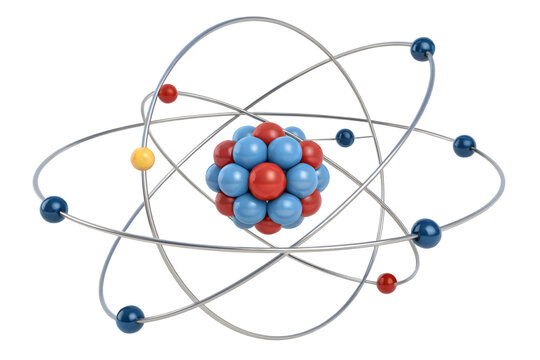 3d illustration model of an atom with nucleus electron