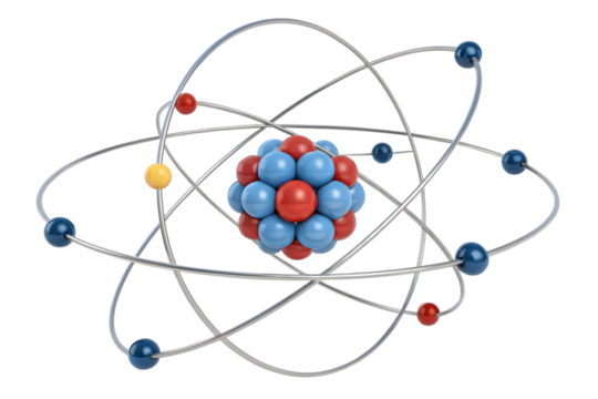 3d illustration model of an atom with nucleus electron