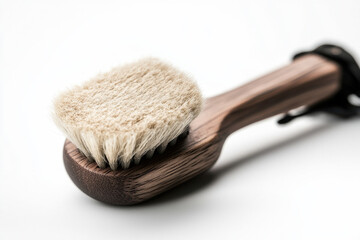 Classic barbers grooming products artisan workshop shaving brush with wooden handle vintage aesthetic close-up view quality craftsmanship for men’s grooming rituals