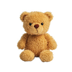 A light brown, plush teddy bear toy, sitting, ready to be held and loved.
