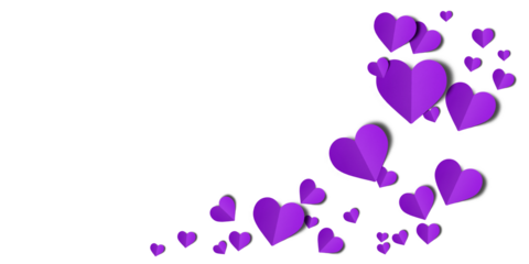 purple paper hearts isolated on transparent background. Valentine's day.