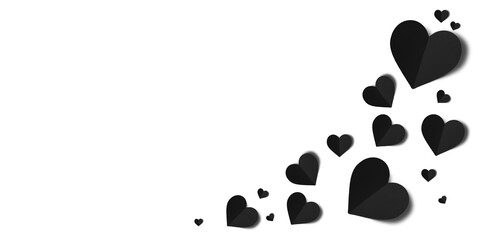 black paper hearts isolated on transparent background. Valentine's day.