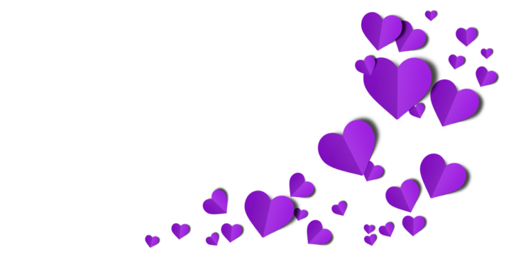 purple paper hearts isolated on transparent background. Valentine's day.