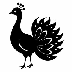 Stylized Black Peacock Silhouette Vector