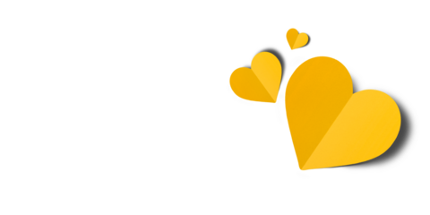 yellow paper hearts isolated on transparent background. Valentine's day.