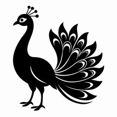 Stylized Black Peacock Silhouette Vector