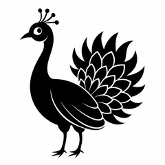 Stylized Black Peacock Silhouette Vector