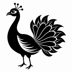 Stylized Black Peacock Silhouette Vector