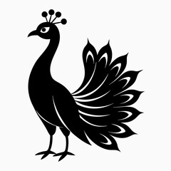 Stylized Black Peacock Silhouette Vector