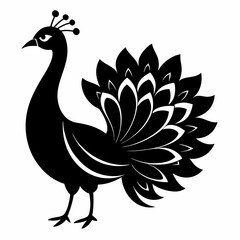 Stylized Black Peacock Silhouette Vector