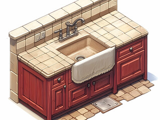 Kitchen sink with cabinets and tiles