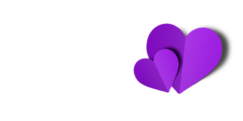 purple paper hearts isolated on transparent background. Valentine's day.