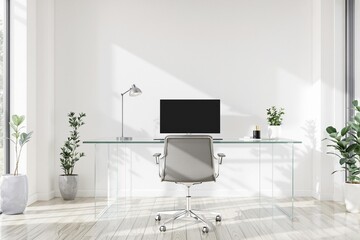 Bright minimalist home office setup, ideal for remote work articles and office furniture promotions
