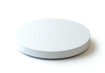 A round, flat, white podium with a simple design, set against a pure background