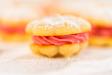Lemon Spritz Cookie Sandwich with Cranberry Buttercream