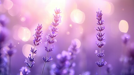 Naklejka premium Lavender Field in the Soft Glow of Sunset