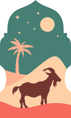 Eid al adha frame illustration. Animal sacrifice, qurban, islamic frame for greeting card, banner. Vector isolated.