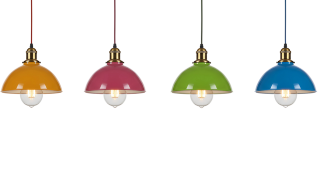 Colorful Glass Pendant Lights on Transparent Background