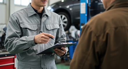 お客様にヒアリングを行う自動車整備士の手元